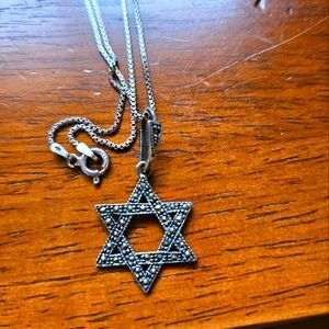 Marcasite & Sterling Silver Star of David Necklace.